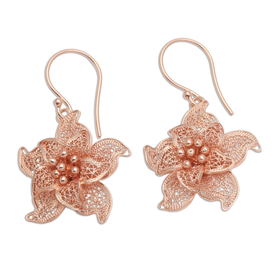 Hand Crafted Rose Gold Plated Flower Dangle Earrings - Star Flower Gazing