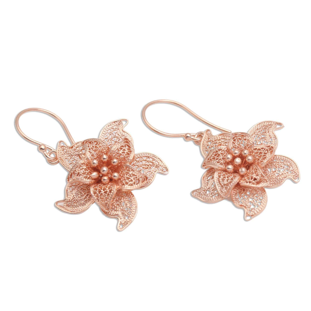 Hand Crafted Rose Gold Plated Flower Dangle Earrings - Star Flower Gazing