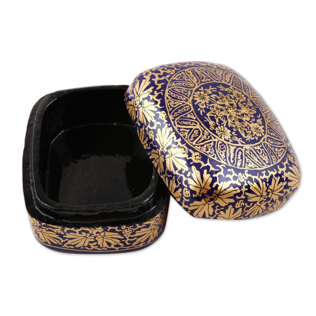 Handmade Blue Papier Mache Golden Floral Decorative Box - Blue Golden Bouquet