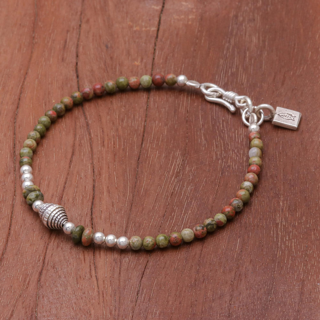 Unakite and Karen Silver Beaded Bracelet - Earthy Silver