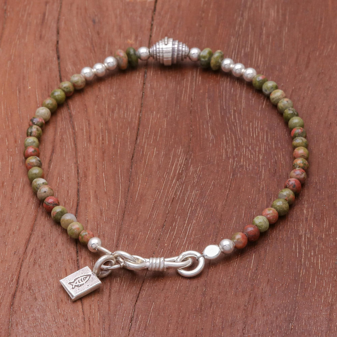 Unakite and Karen Silver Beaded Bracelet - Earthy Silver