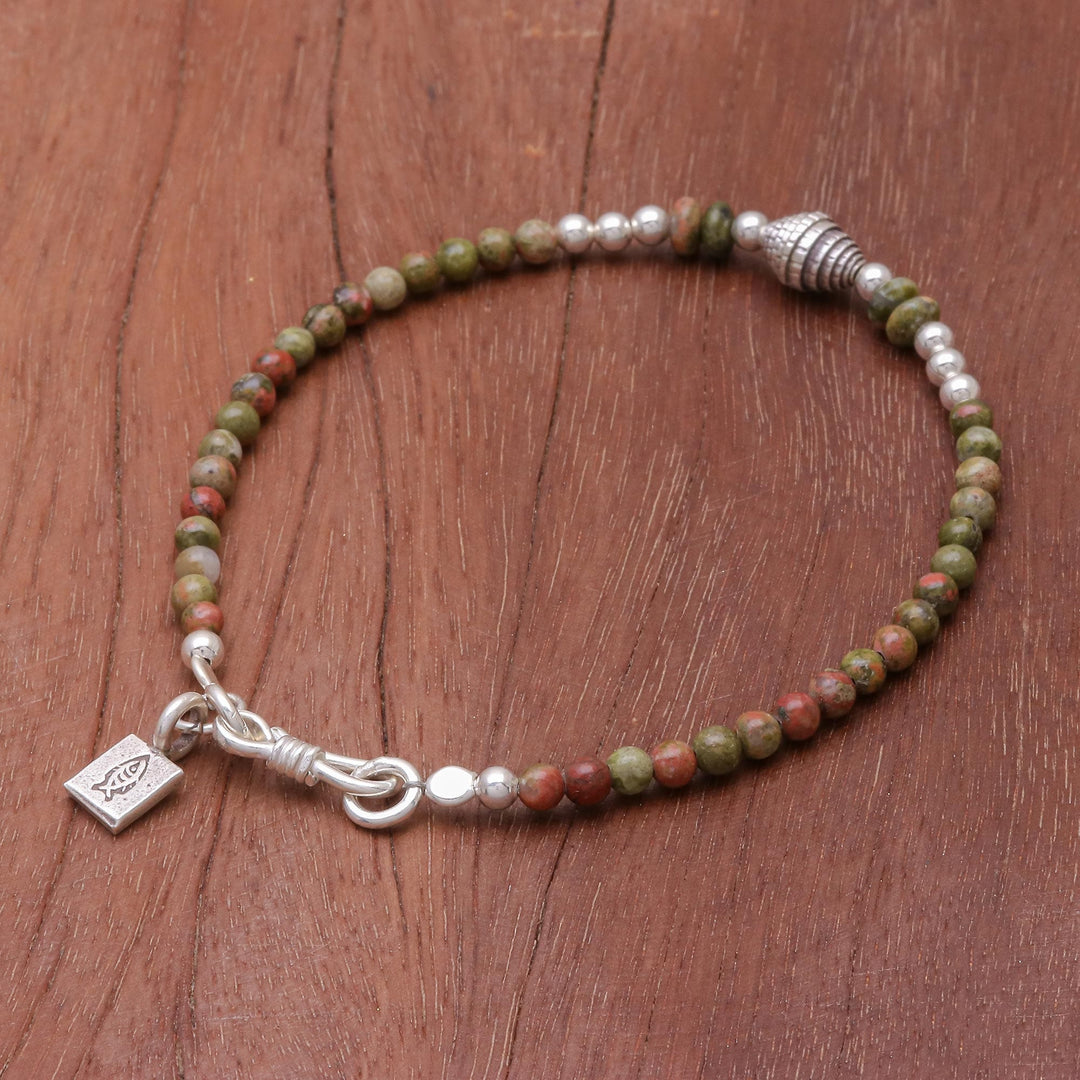 Unakite and Karen Silver Beaded Bracelet - Earthy Silver