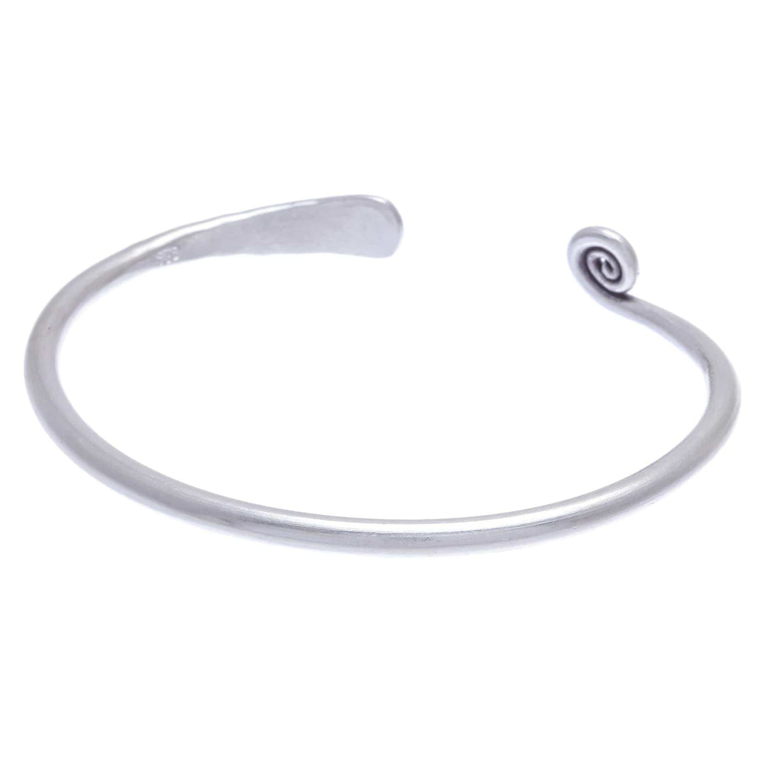 Thai Handmade Sterling Silver Cuff Bracelet - Fish and Flowers