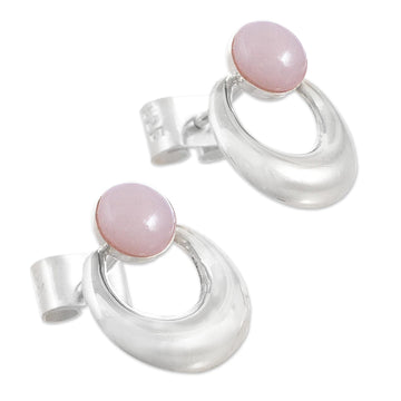 Handmade Pink Opal Earrings - Crowned Crescent