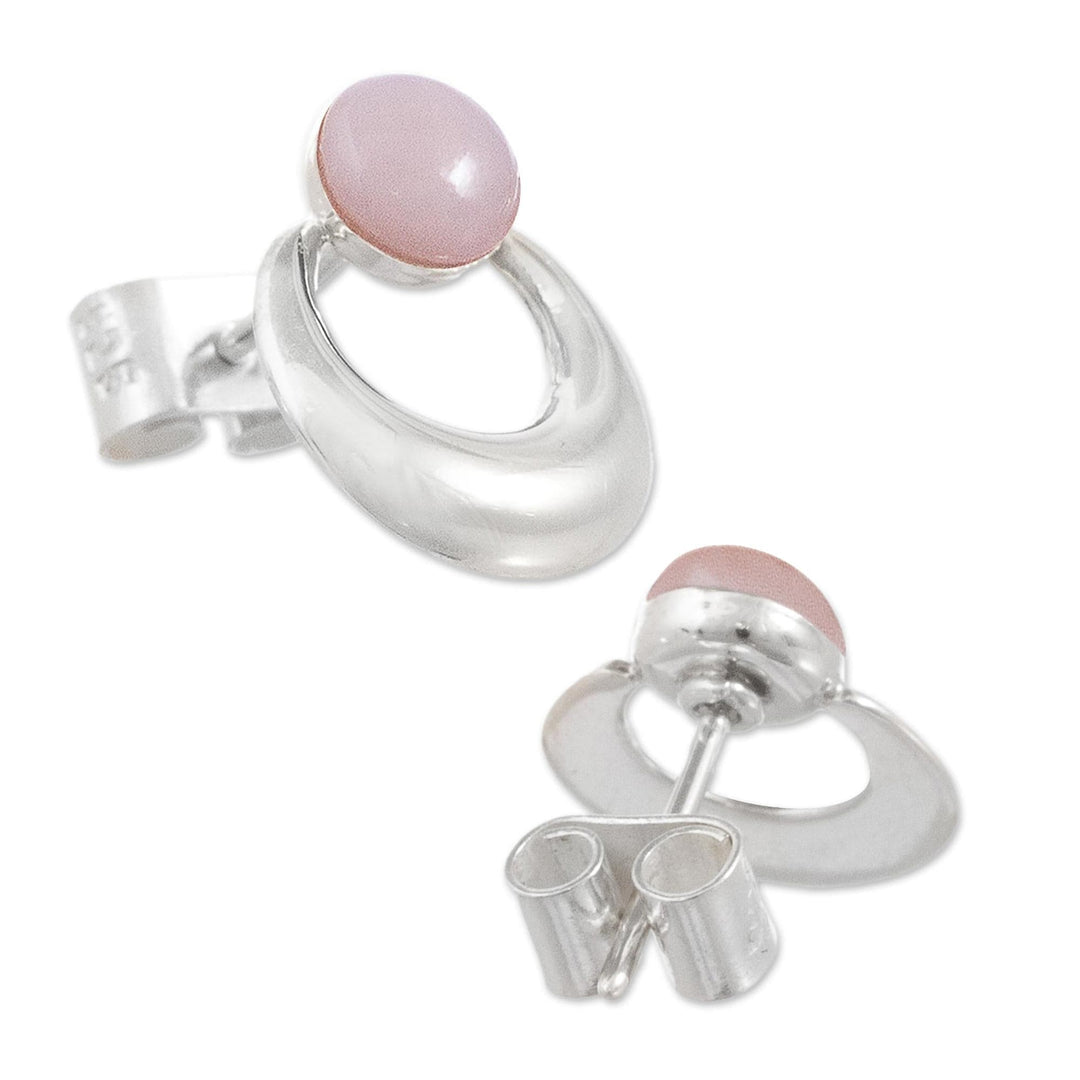 Handmade Pink Opal Earrings - Crowned Crescent