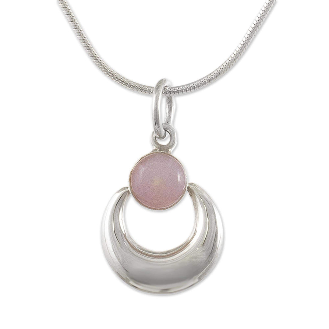 Sterling Silver and Pink Opal Necklace - Crowned Crescent