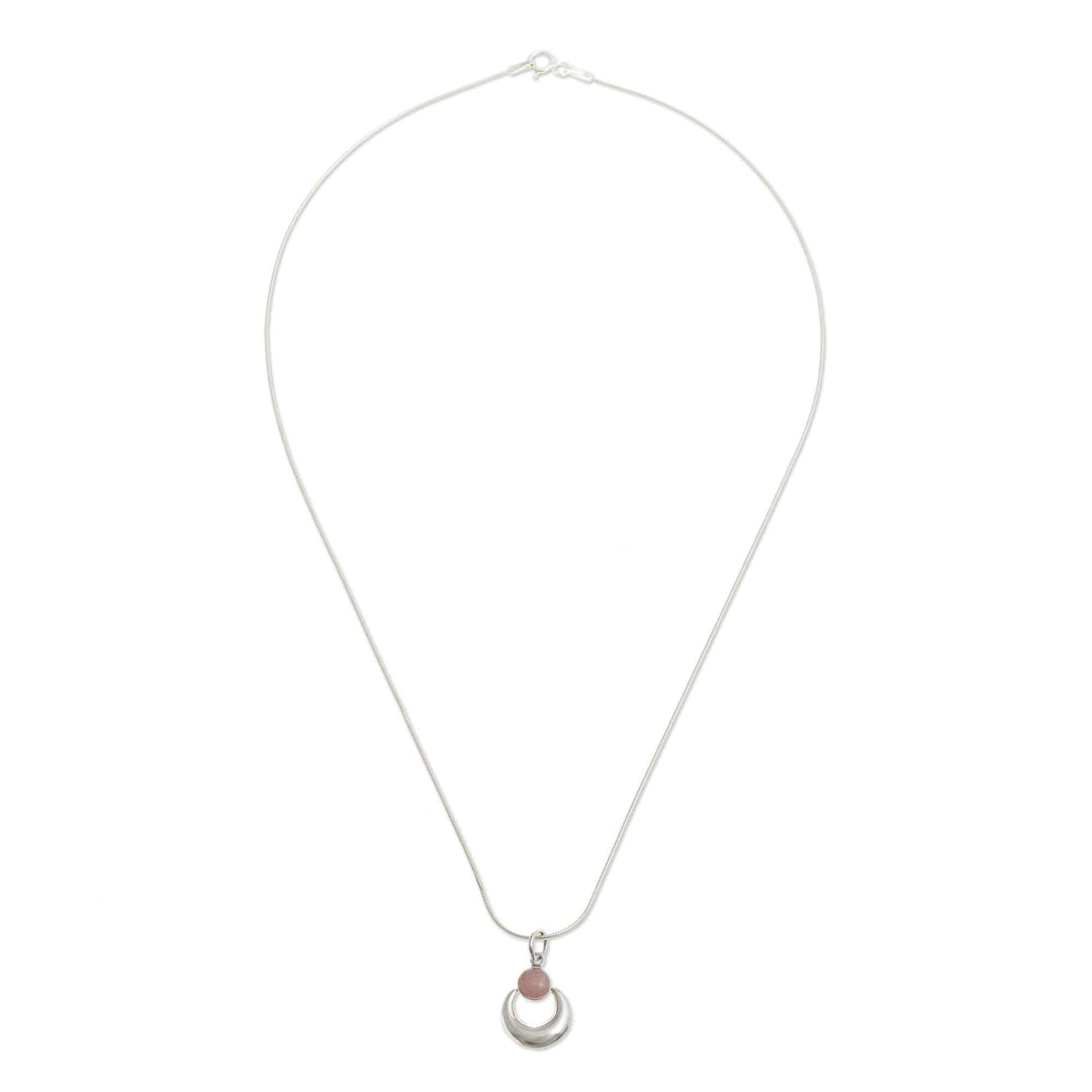 Sterling Silver and Pink Opal Necklace - Crowned Crescent