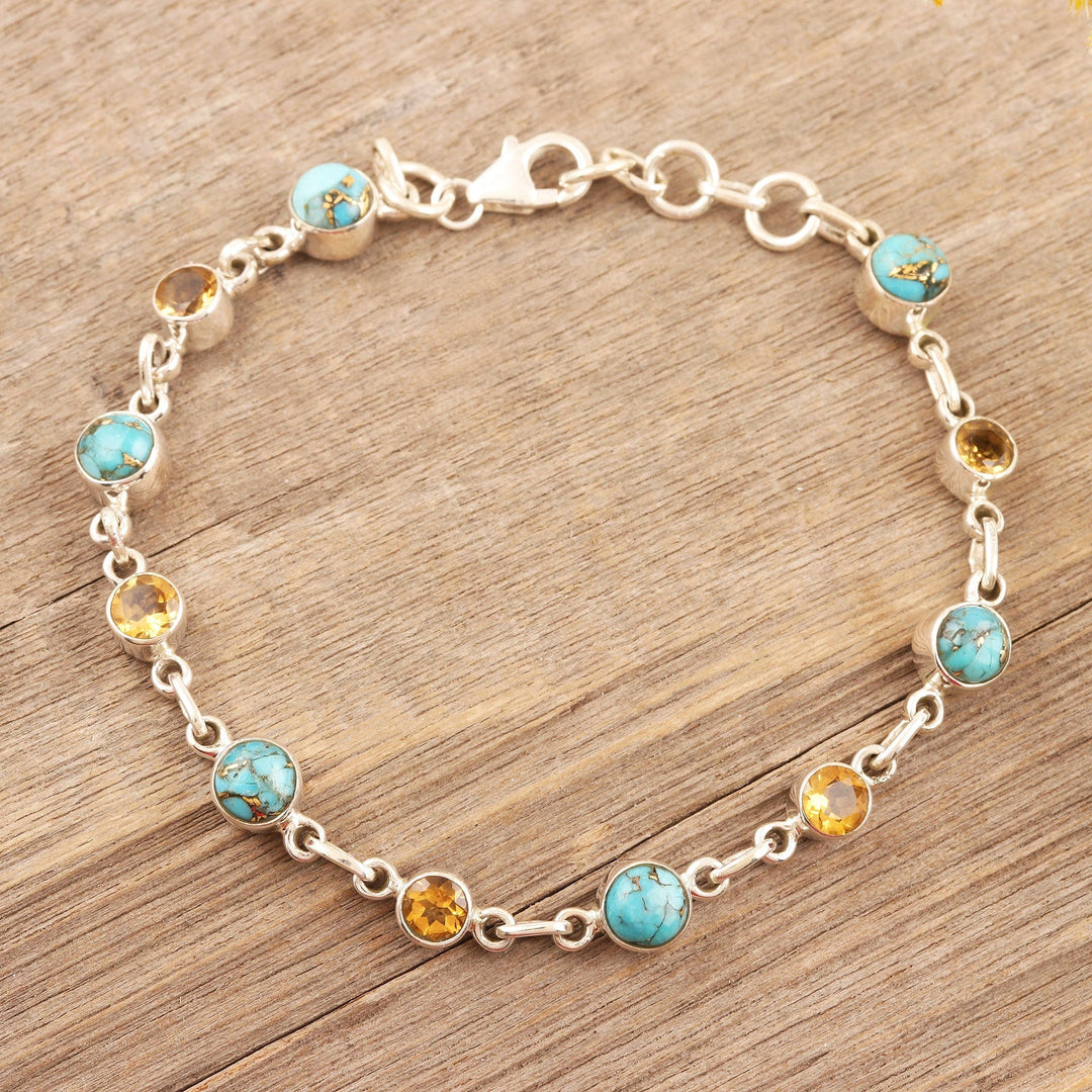Handmade Citrine and Composite Turquoise Link Bracelet - Ravishing Beauty in Yellow