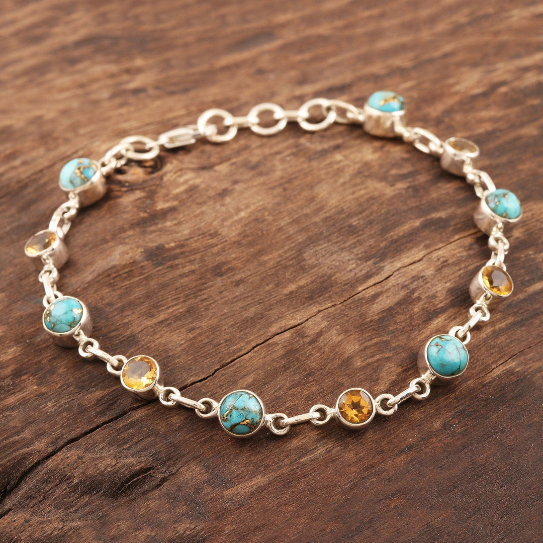 Handmade Citrine and Composite Turquoise Link Bracelet - Ravishing Beauty in Yellow