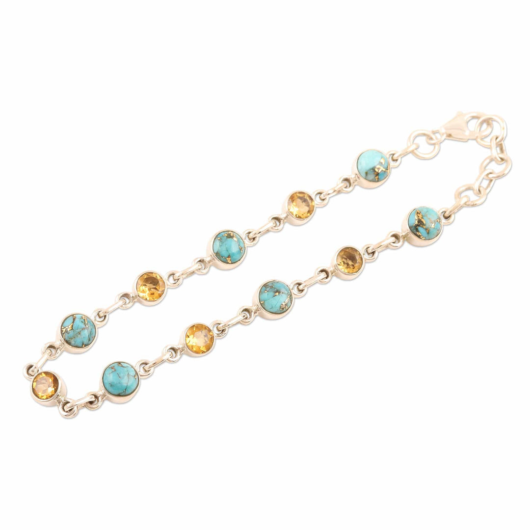 Handmade Citrine and Composite Turquoise Link Bracelet - Ravishing Beauty in Yellow