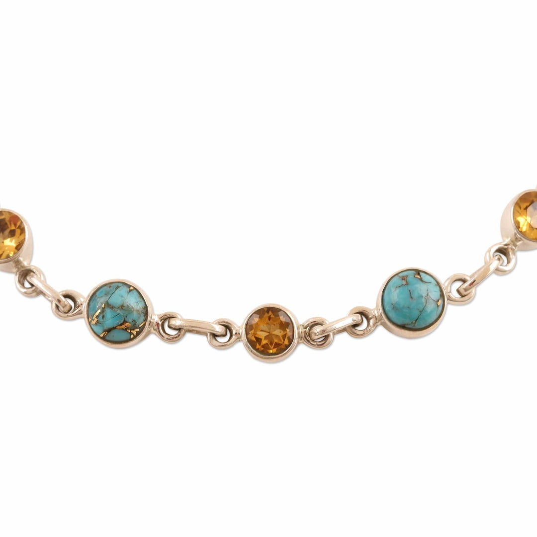 Handmade Citrine and Composite Turquoise Link Bracelet - Ravishing Beauty in Yellow
