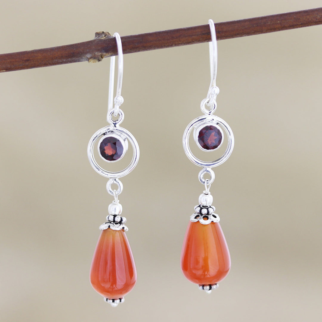 Carnelian and Garnet Dangle Earrings - Fiery Fusion