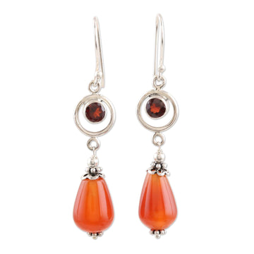 Carnelian and Garnet Dangle Earrings - Fiery Fusion