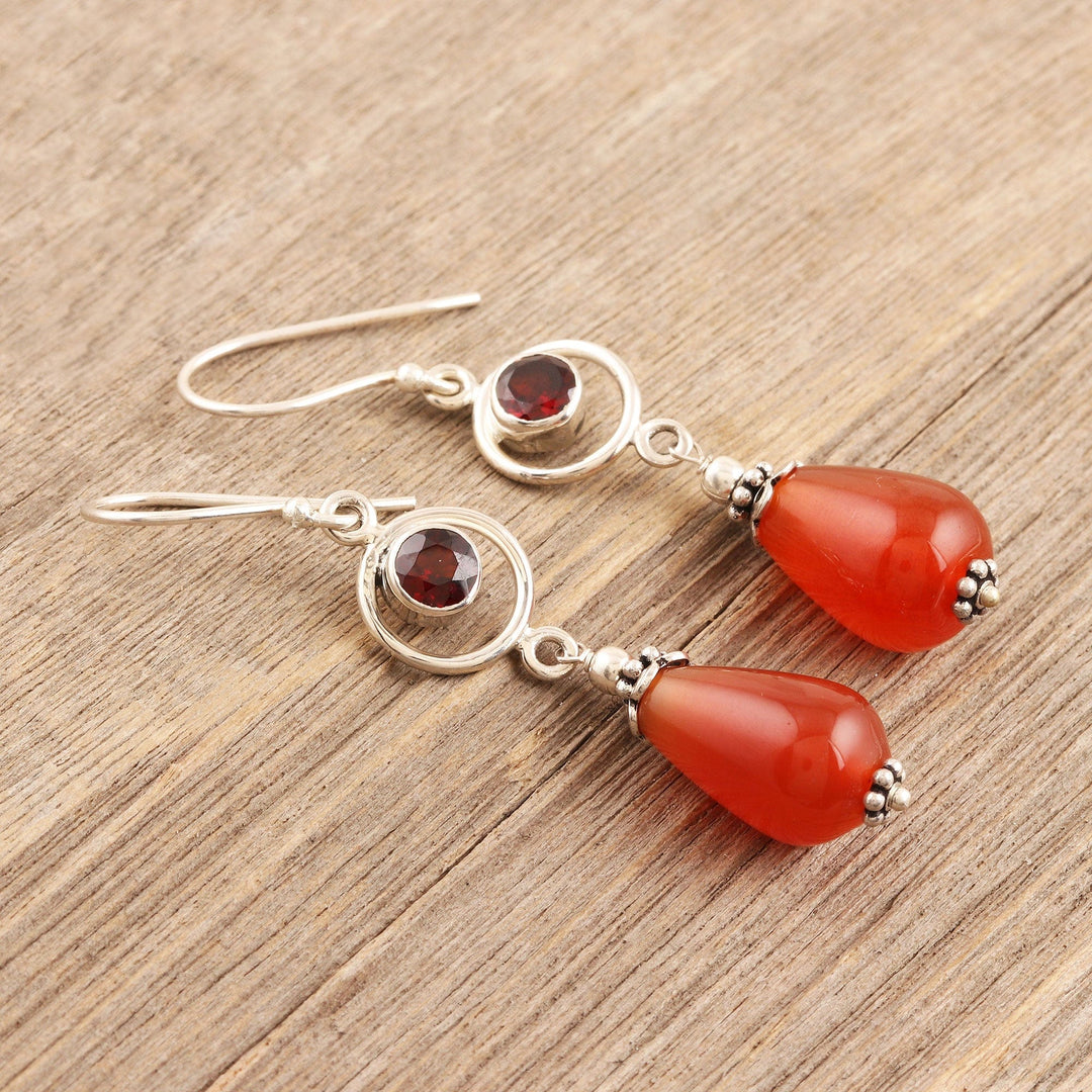 Carnelian and Garnet Dangle Earrings - Fiery Fusion