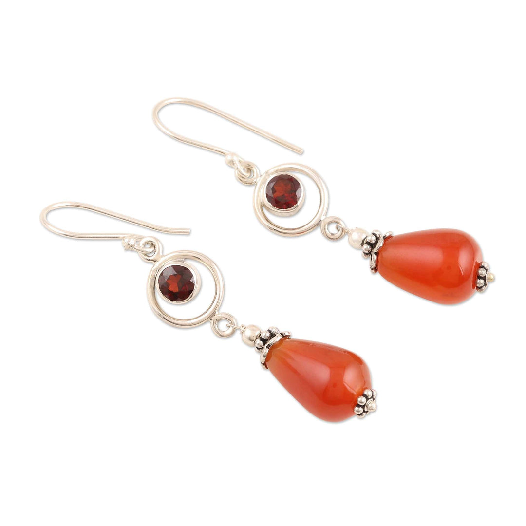 Carnelian and Garnet Dangle Earrings - Fiery Fusion