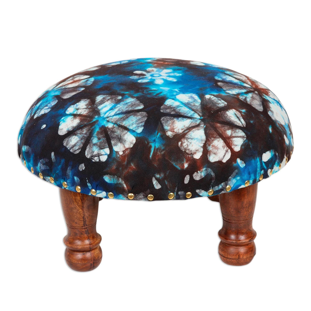 TIe-Dyed Floral Ottoman with Wood Legs - Flower Majesty
