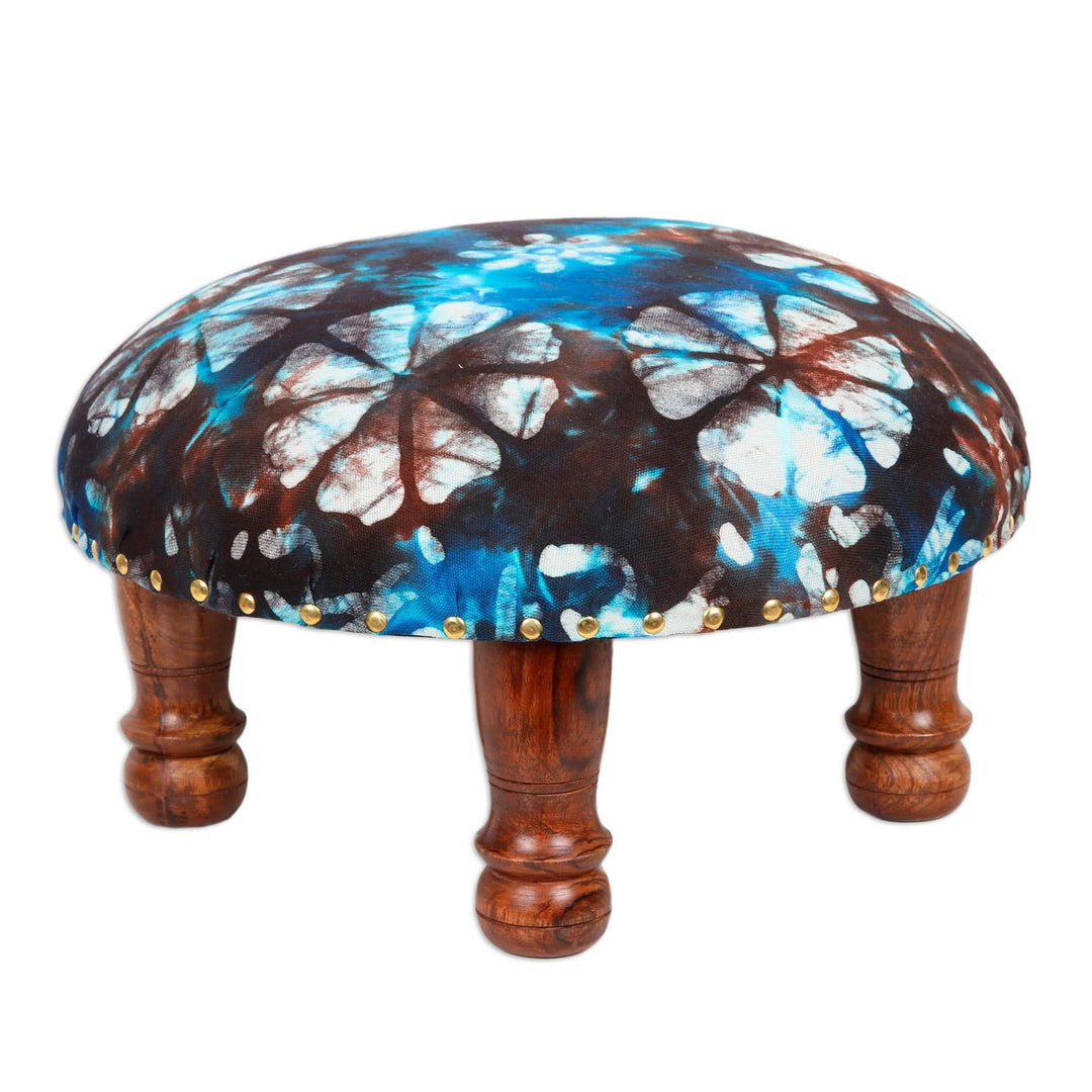 TIe-Dyed Floral Ottoman with Wood Legs - Flower Majesty