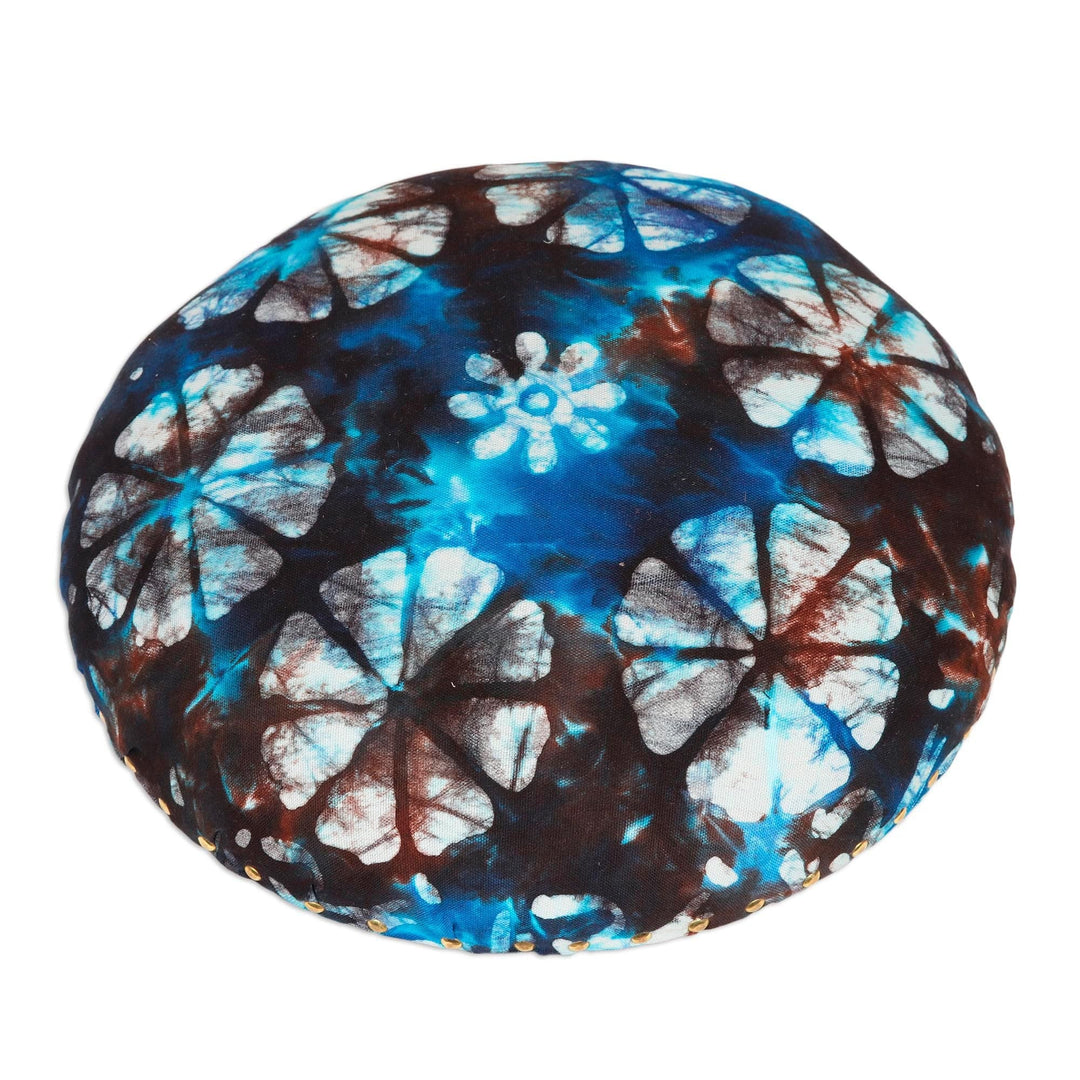 TIe-Dyed Floral Ottoman with Wood Legs - Flower Majesty