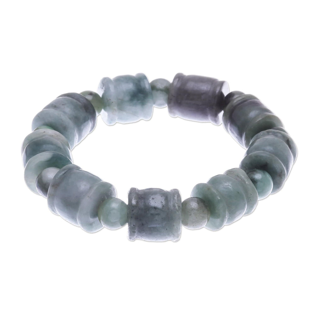Round and Barrel Shaped Jade Bead Stretch Bracelet - Barrels and Beads
