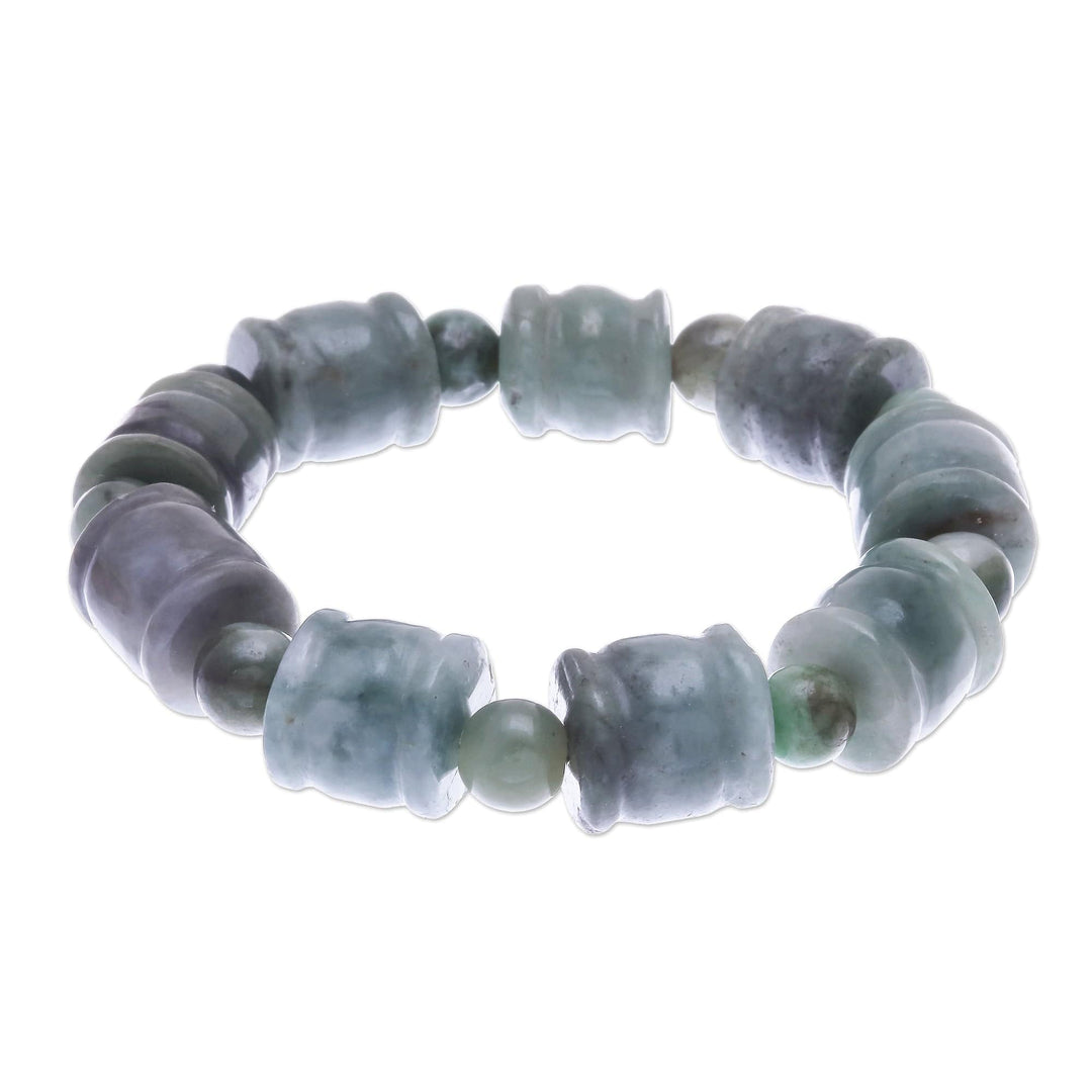 Round and Barrel Shaped Jade Bead Stretch Bracelet - Barrels and Beads