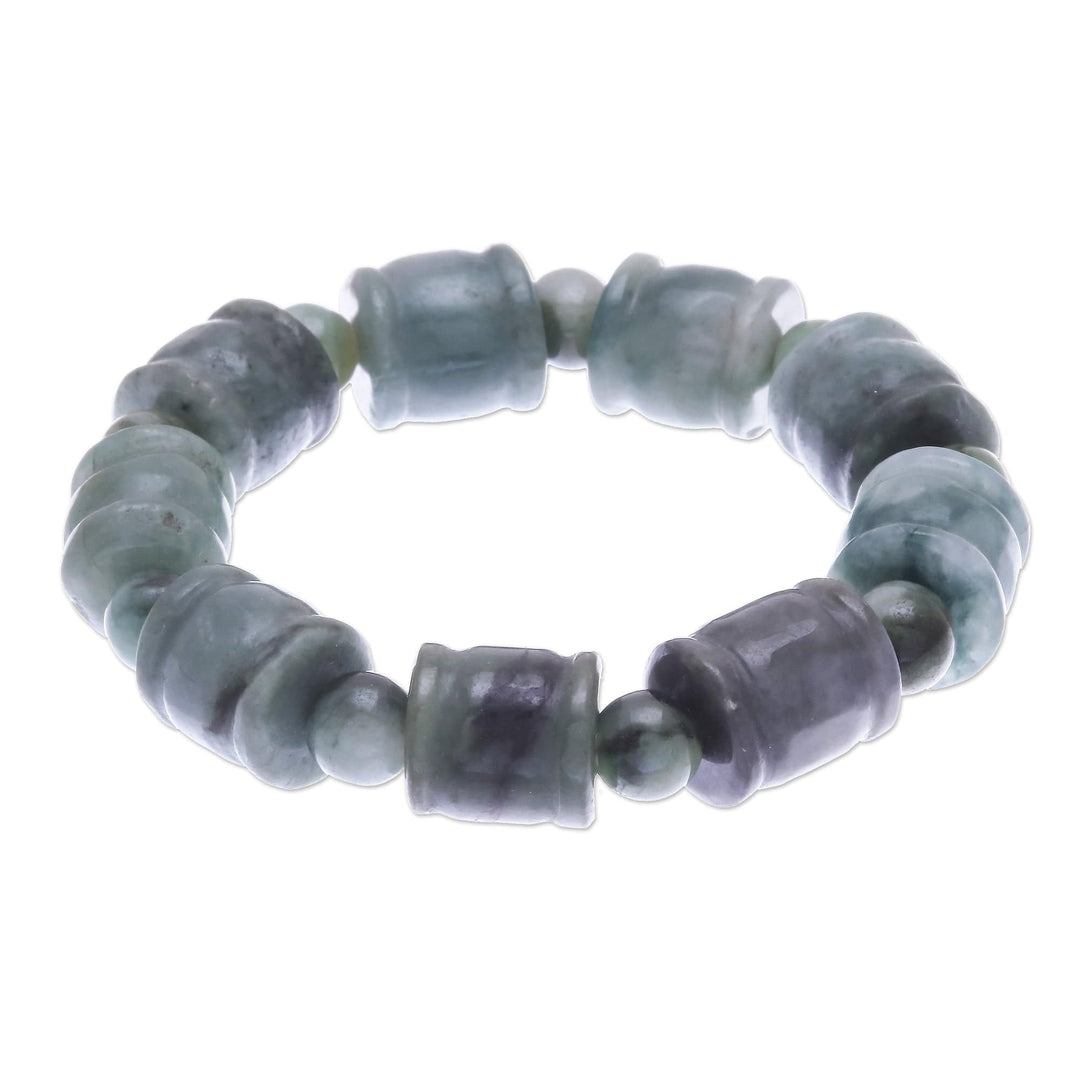 Round and Barrel Shaped Jade Bead Stretch Bracelet - Barrels and Beads