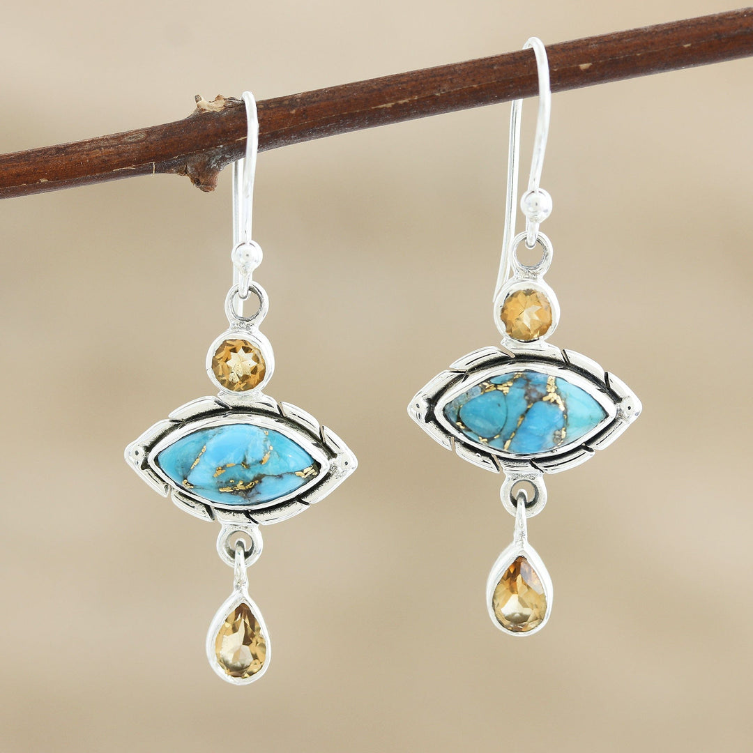 Composite Turquoise and Citrine Dangle Earrings - Sky and Sun