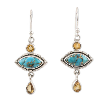 Composite Turquoise and Citrine Dangle Earrings - Sky and Sun