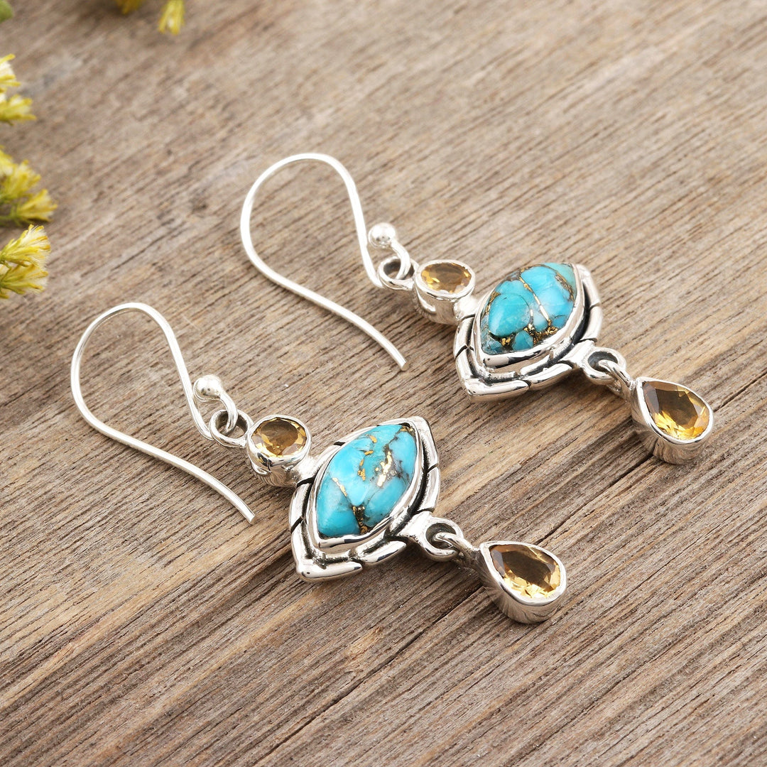 Composite Turquoise and Citrine Dangle Earrings - Sky and Sun