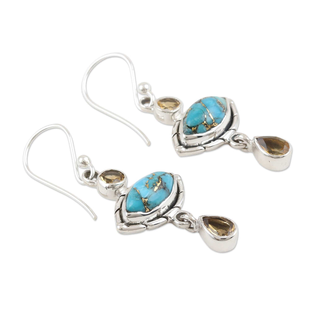 Composite Turquoise and Citrine Dangle Earrings - Sky and Sun