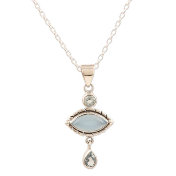 Chalcedony and Blue Topaz Sterling Silver Pendant Necklace - Blue Fusion