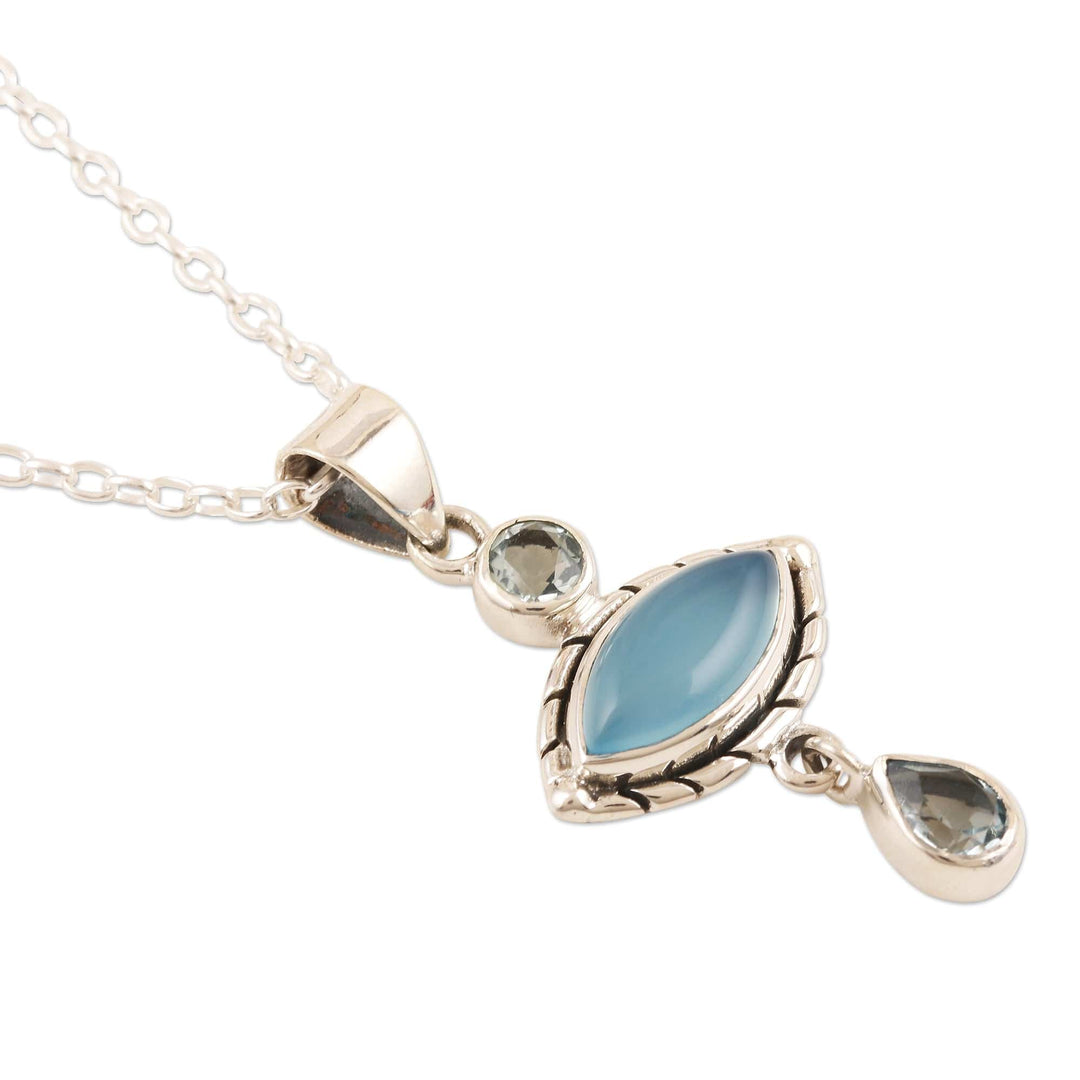 Chalcedony and Blue Topaz Sterling Silver Pendant Necklace - Blue Fusion