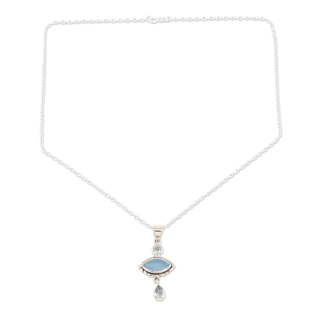 Chalcedony and Blue Topaz Sterling Silver Pendant Necklace - Blue Fusion