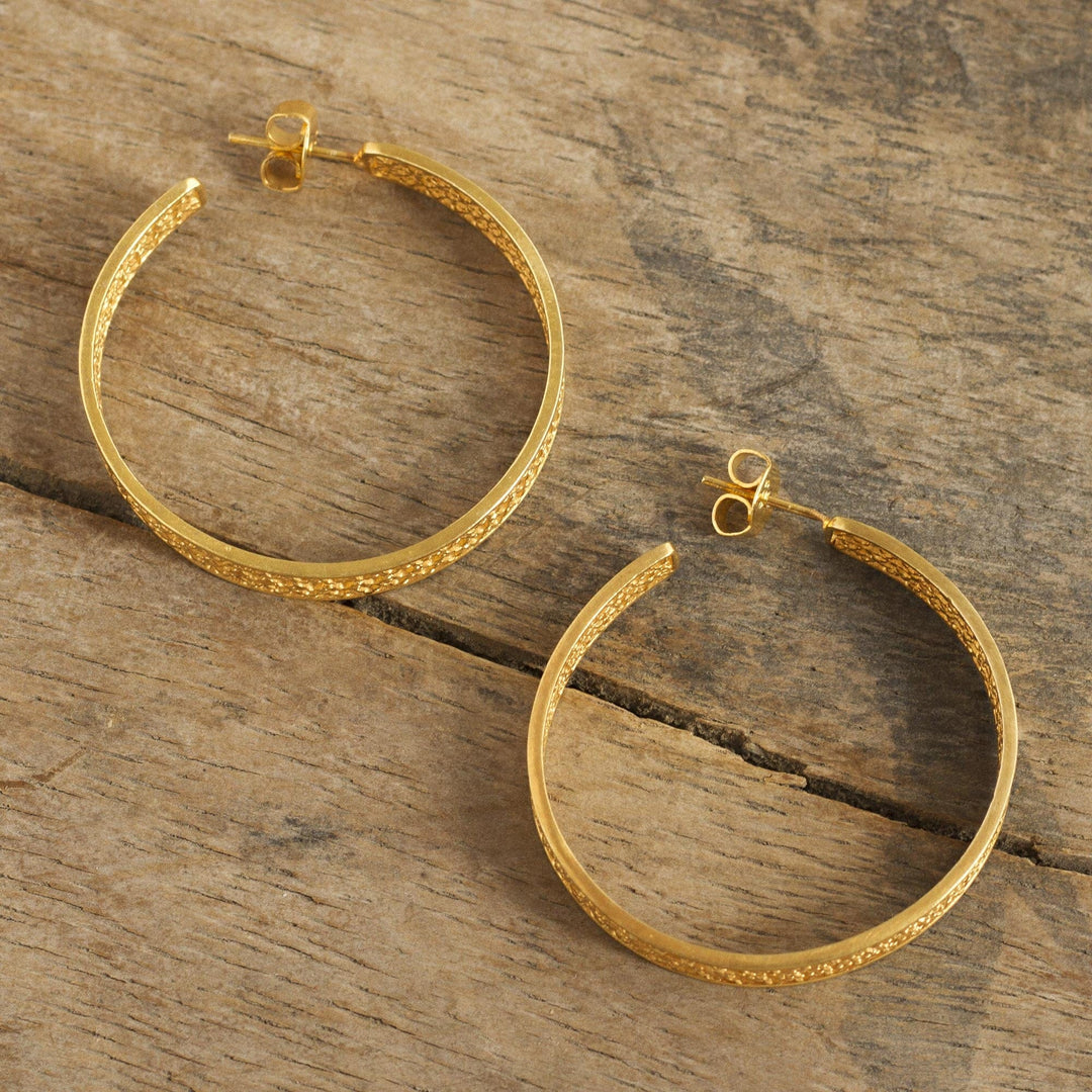 Gold Plated Silver Filigree Half-Hoop Earrings from Peru - Colonial Intricacy
