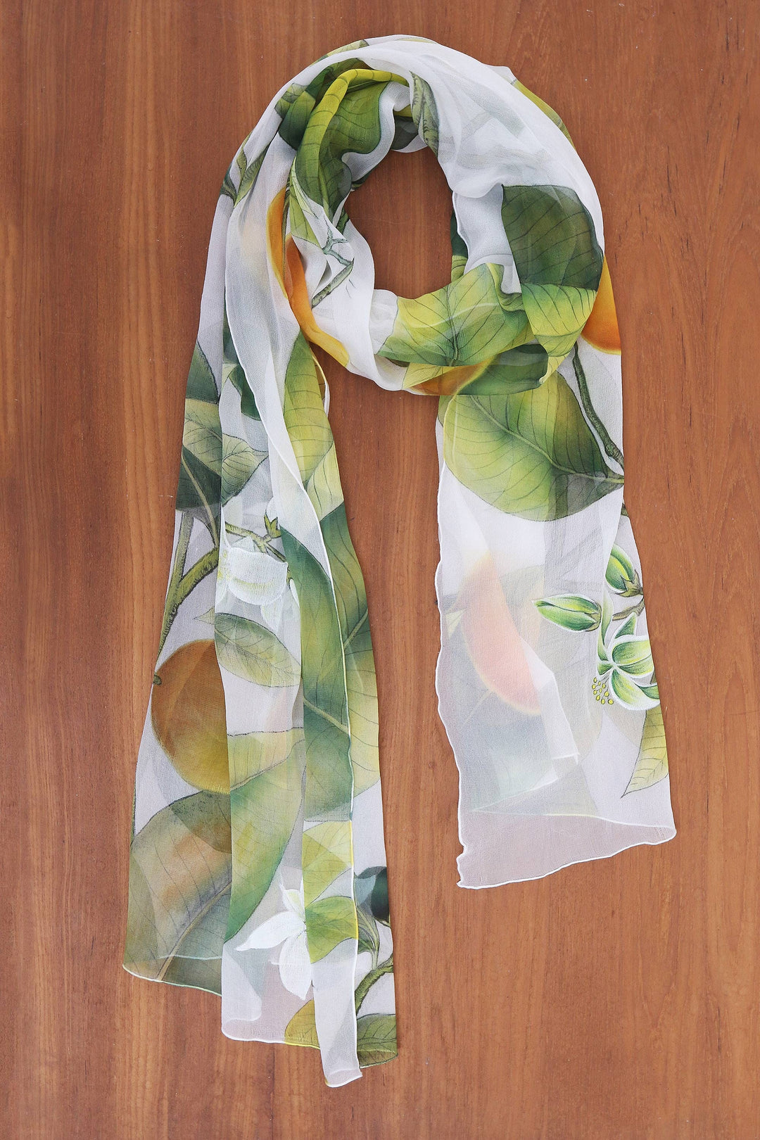 Hand-Painted Silk Chiffon Lemon-Motif Shawl - Make Lemonade