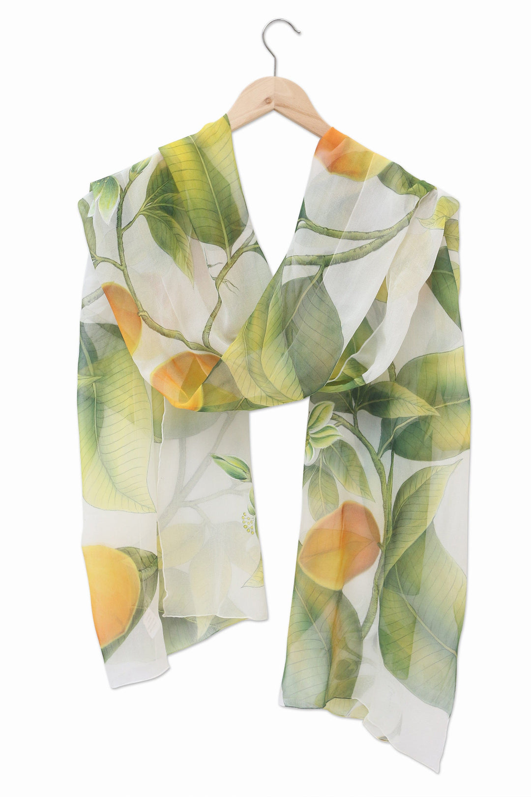 Hand-Painted Silk Chiffon Lemon-Motif Shawl - Make Lemonade
