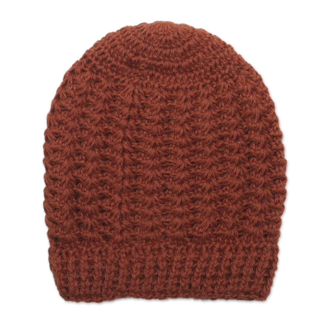 Hand Crocheted Burnt Sienna 100% Alpaca Hat - Burnt Sienna Stars Align
