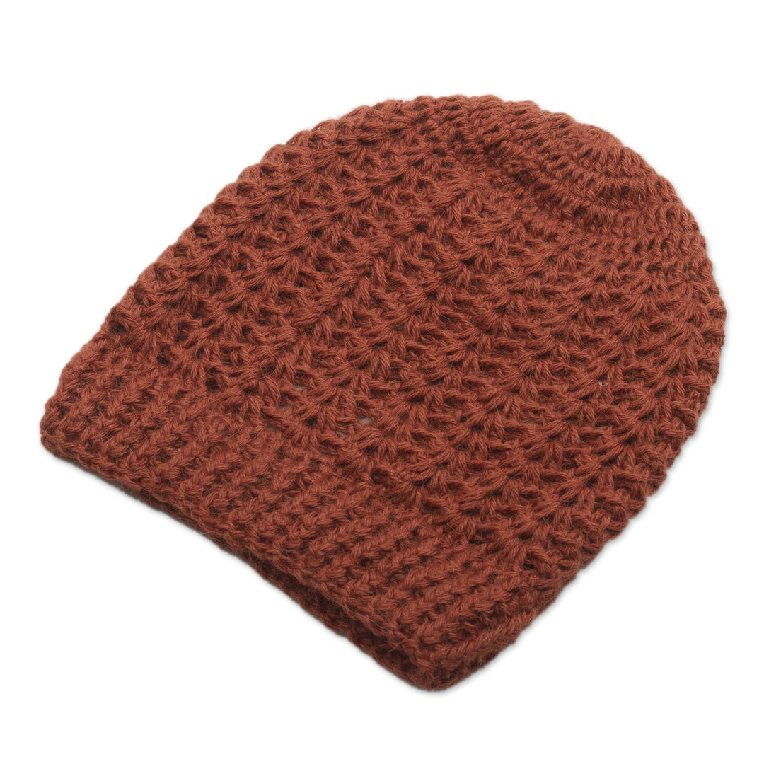 Hand Crocheted Burnt Sienna 100% Alpaca Hat - Burnt Sienna Stars Align