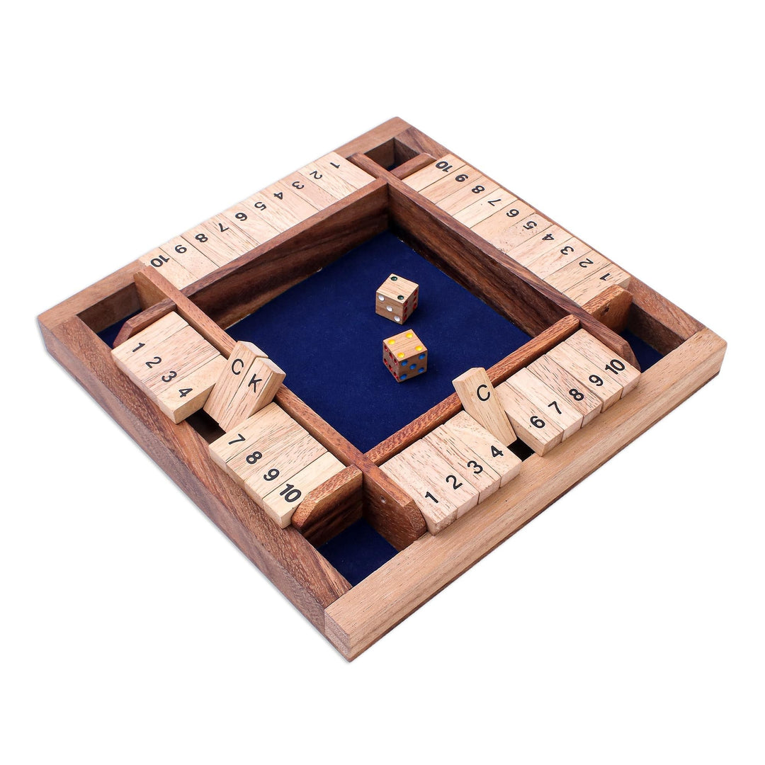 Handcrafted Rain Tree Wood Shut the Box Game from Thailand - Shut The Box