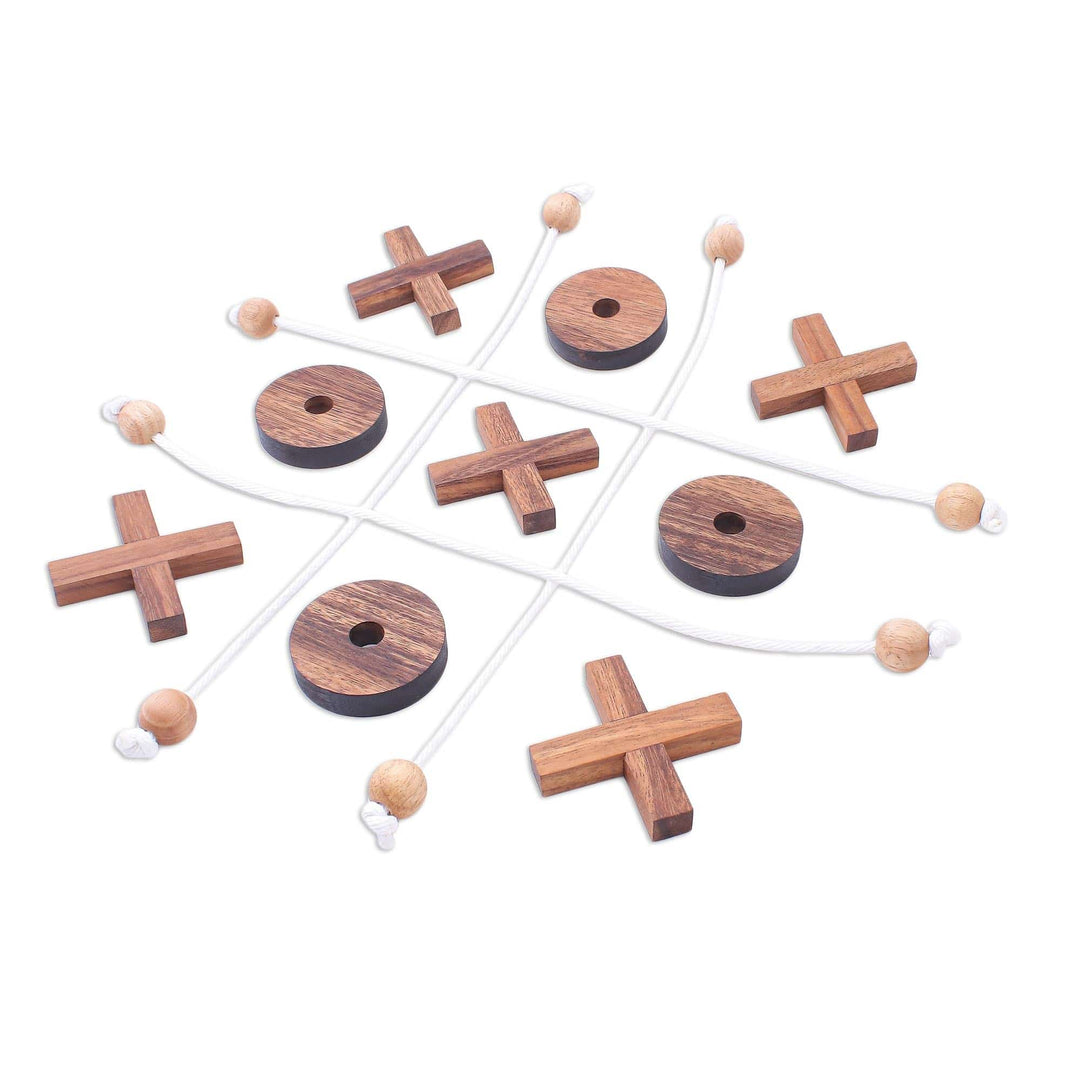 Handmade Raintree Wood Tic-Tac-Toe Game from Thailand - Roped In