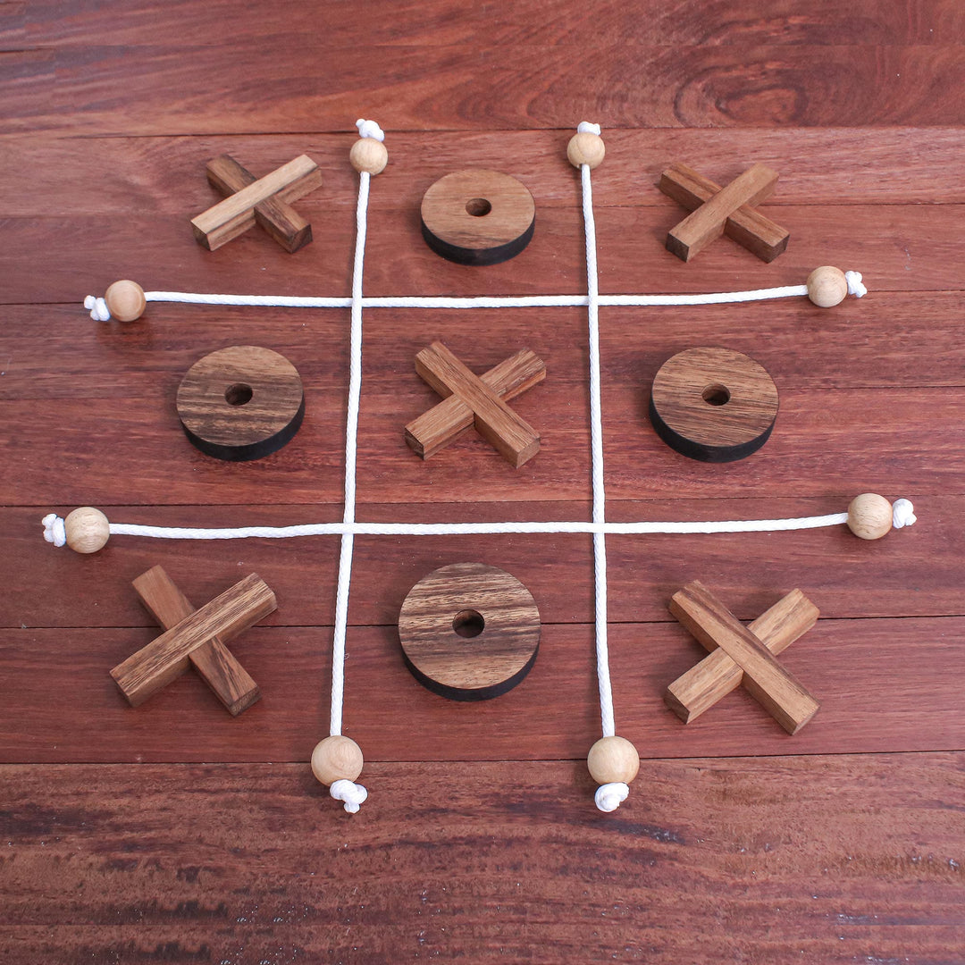 Handmade Raintree Wood Tic-Tac-Toe Game from Thailand - Roped In