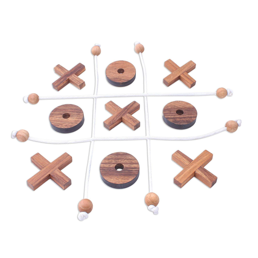 Handmade Raintree Wood Tic-Tac-Toe Game from Thailand - Roped In