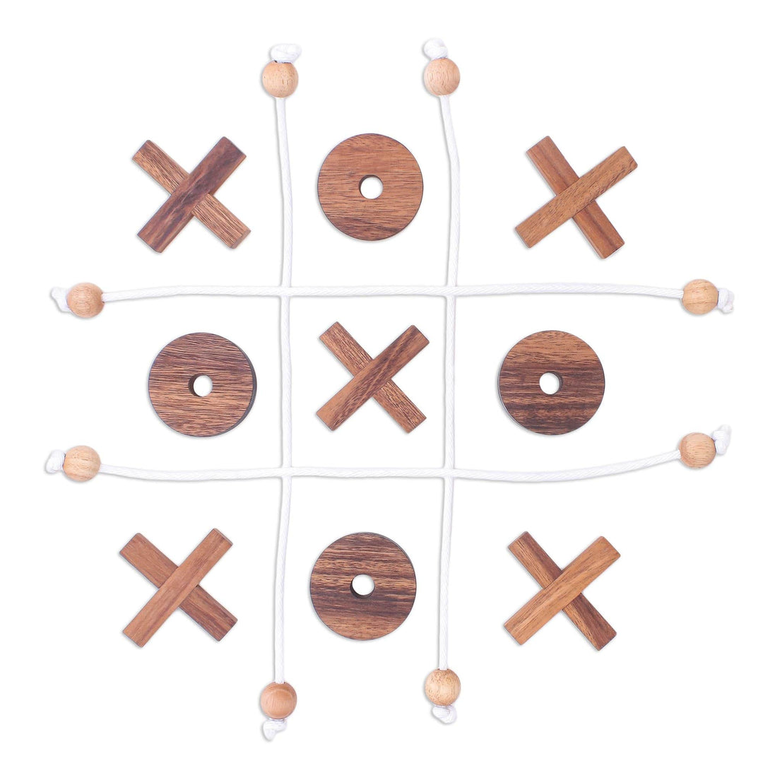 Handmade Raintree Wood Tic-Tac-Toe Game from Thailand - Roped In