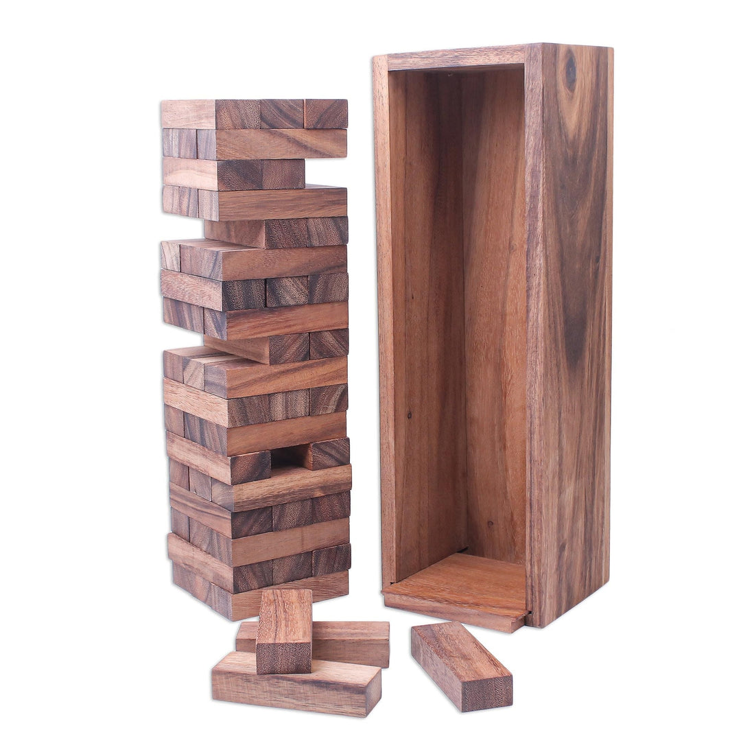 Hand Made Wood Stacking Tower Game from Thailand - Tower of Joy