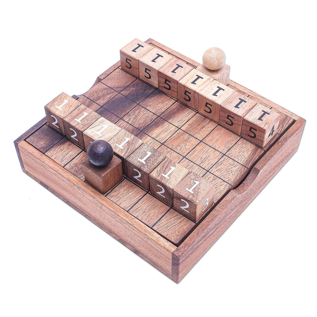Hand Carved Raintree Wood Game from Thailand - City Battle