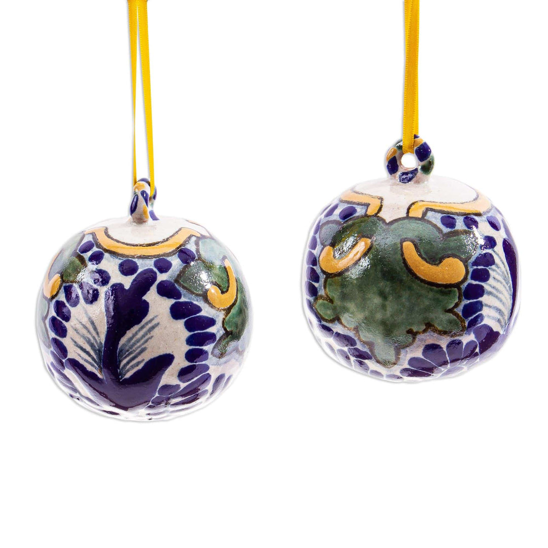Talavera-Style Ceramic Christmas Ornaments (Pair) - Festive Talavera