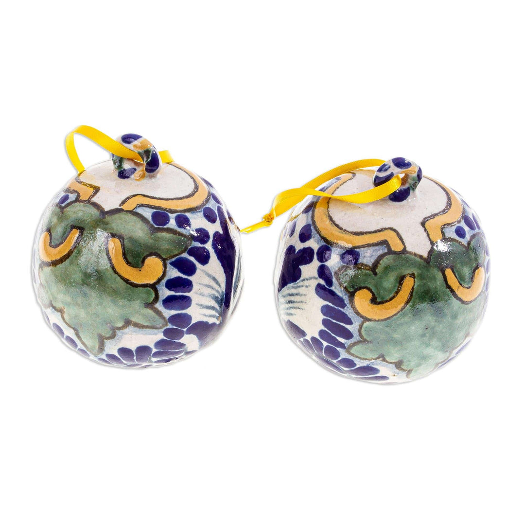 Talavera-Style Ceramic Christmas Ornaments (Pair) - Festive Talavera