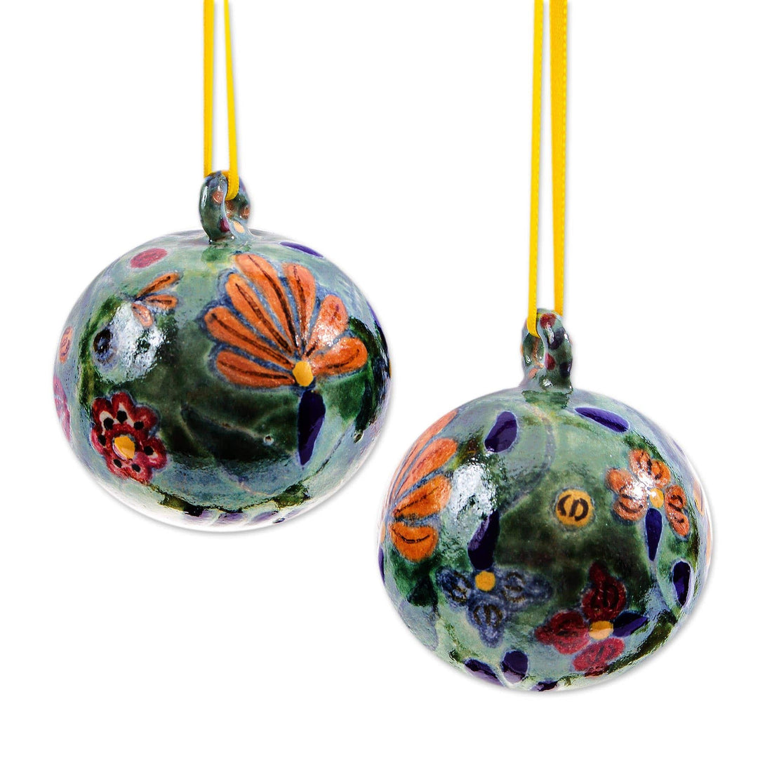 Multicolored Talavera-Style Ornaments (Pair) - Holiday Garden