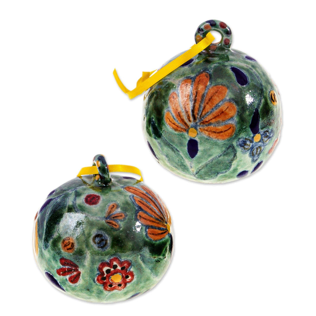 Multicolored Talavera-Style Ornaments (Pair) - Holiday Garden