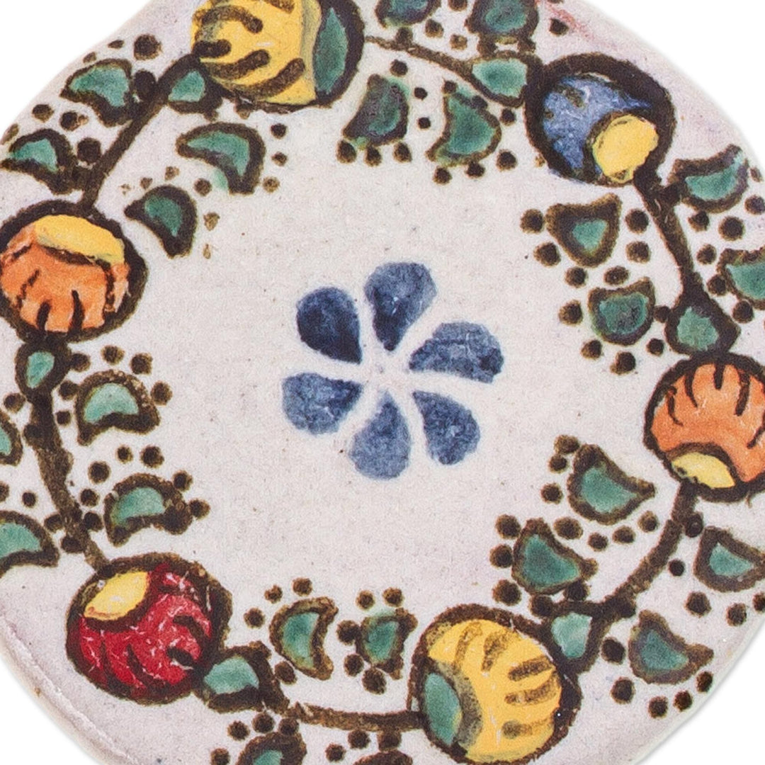 Talavera-Style Ceramic Floral Ornaments (Pair) - Holiday in Puebla