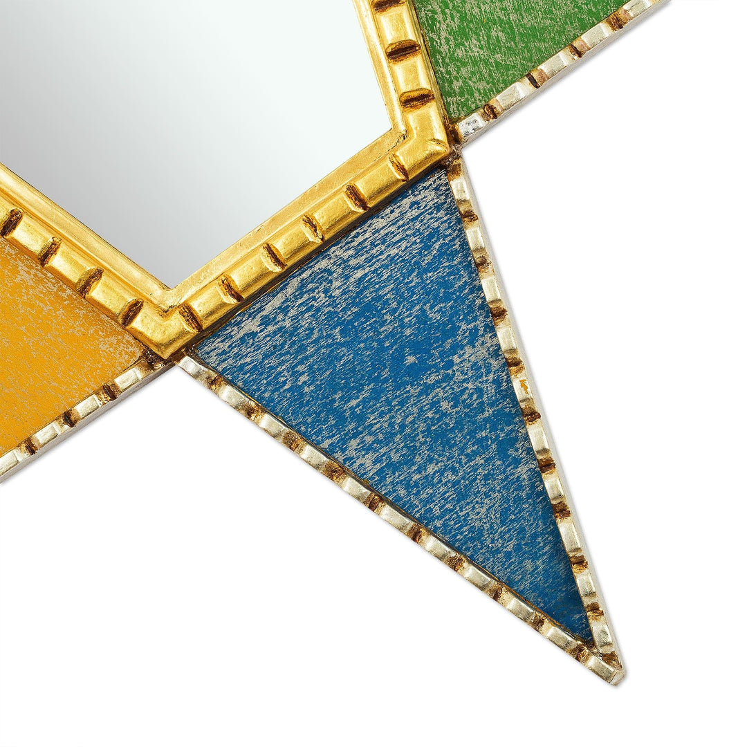 Star Shaped Wood and Glass Wall Mirror - Colorful Star